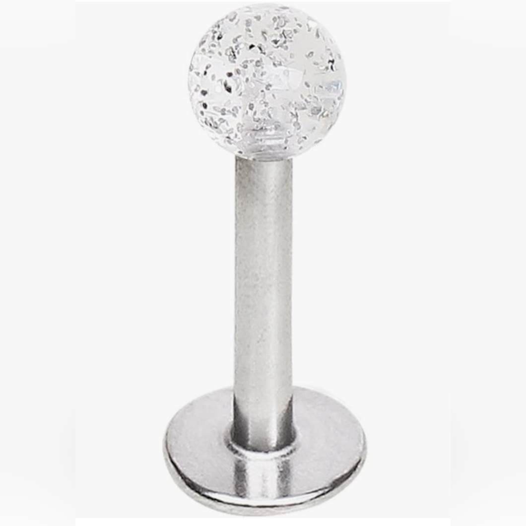 316l Stainless Steel LabretMonroe With Metallic Glitter Ball